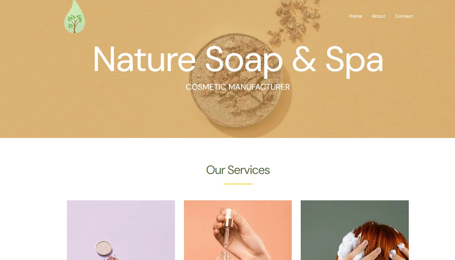 Screenshot of Nature Soap & Spa website homepage with branding and service sections.